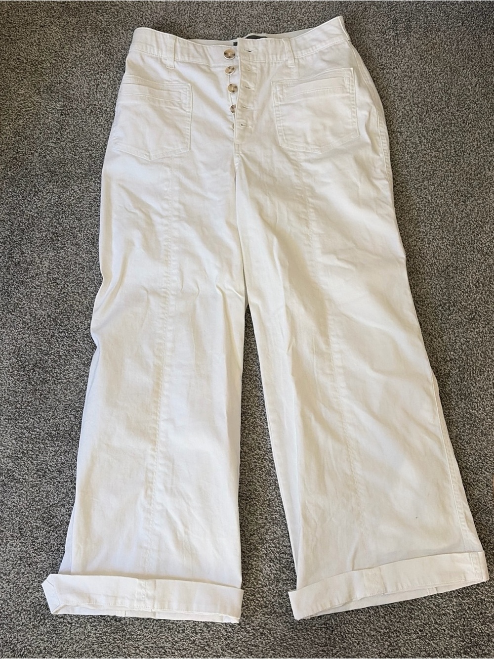 High-Waist Wide Leg White Button-Front Pants